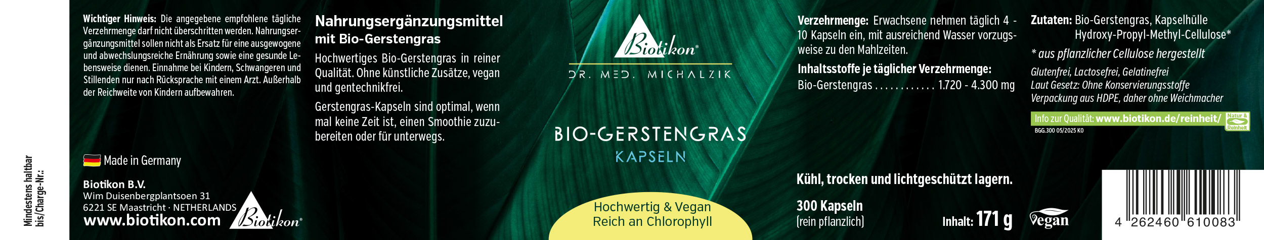 Capsule di erba d'orzo biologica - Etichetta Capsule di erba d'orzo biologica - Etichetta