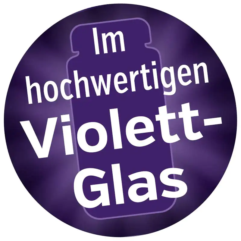 Pulsante in Vetro Viola di Alta Qualità Etichetta rotonda con il testo 'Pulsante in Vetro Viola di Alta Qualità' su sfondo viola.