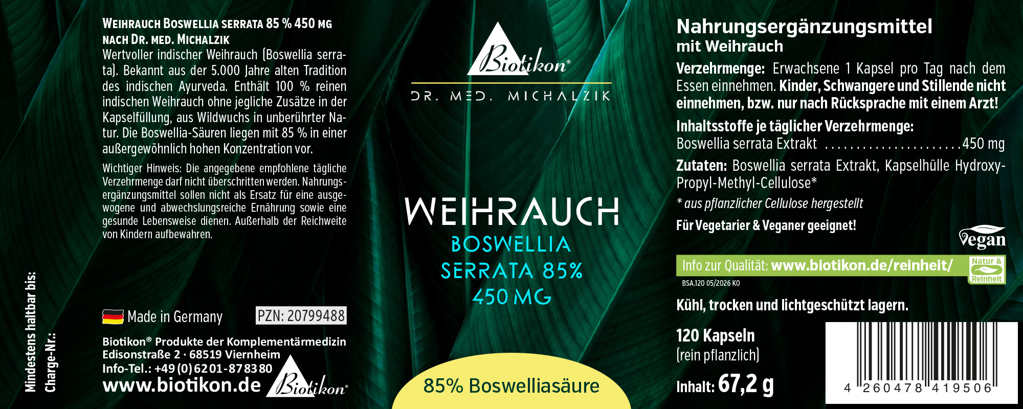 Incenso 450 mg Boswellia serrata 85% Etichetta