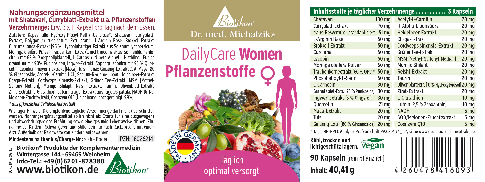 Composti Vegetali 90 Capsule – DailyCare Donne 90 capsule integratore alimentare per donne, confezione colorata, contiene estratto di Shatavari e foglia di curry.