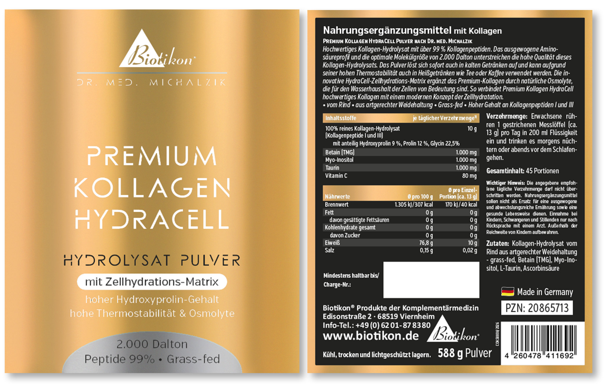 Premium Collagene HydraCell Idrolizzato Polvere Barattolo Etichetta