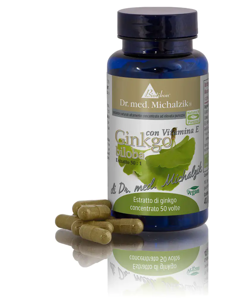 Ginkgo Biloba – 60 Capsule Estratto di Ginkgo Biloba 50:1, capsule verdi in bottiglia, vegane, 60 pezzi.