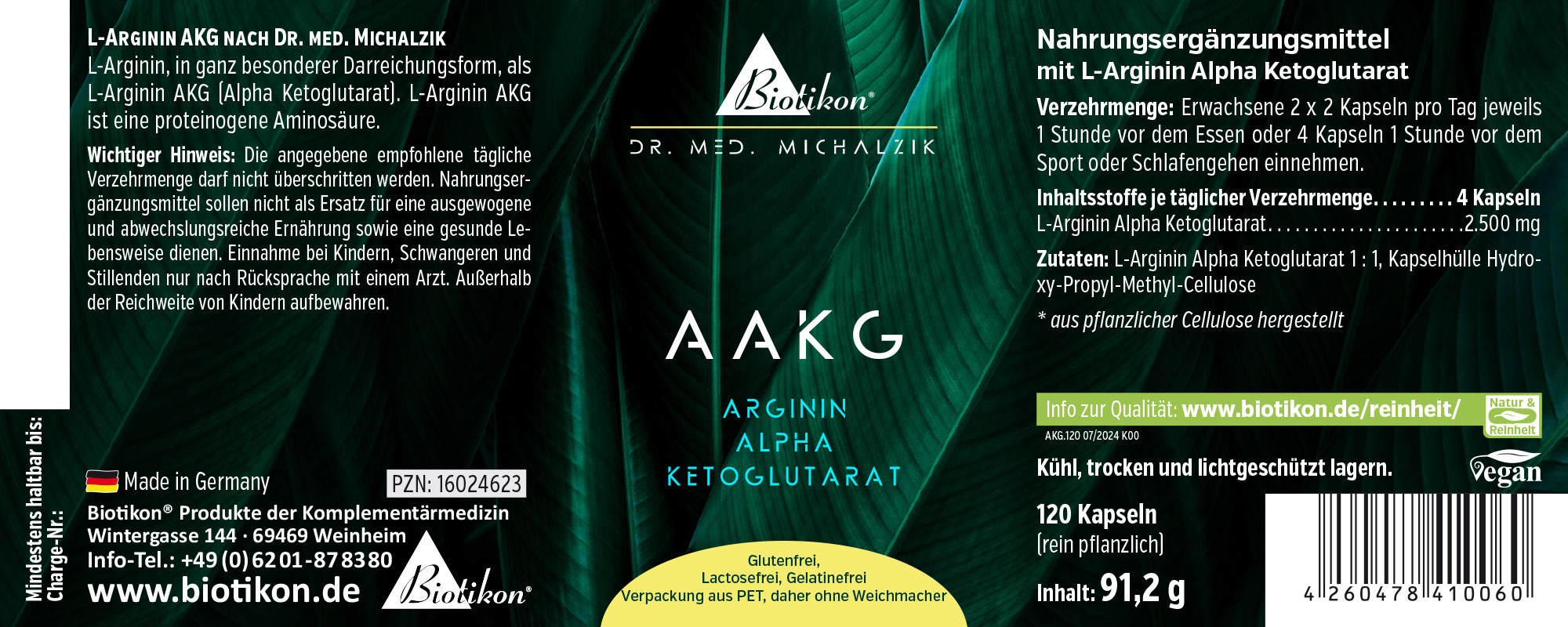 L-Arginina AKG 120 Capsule – Integratore Alimentare 120 capsule di L-Arginina Alpha-Cetoglutarato in confezione PET verde, vista frontale