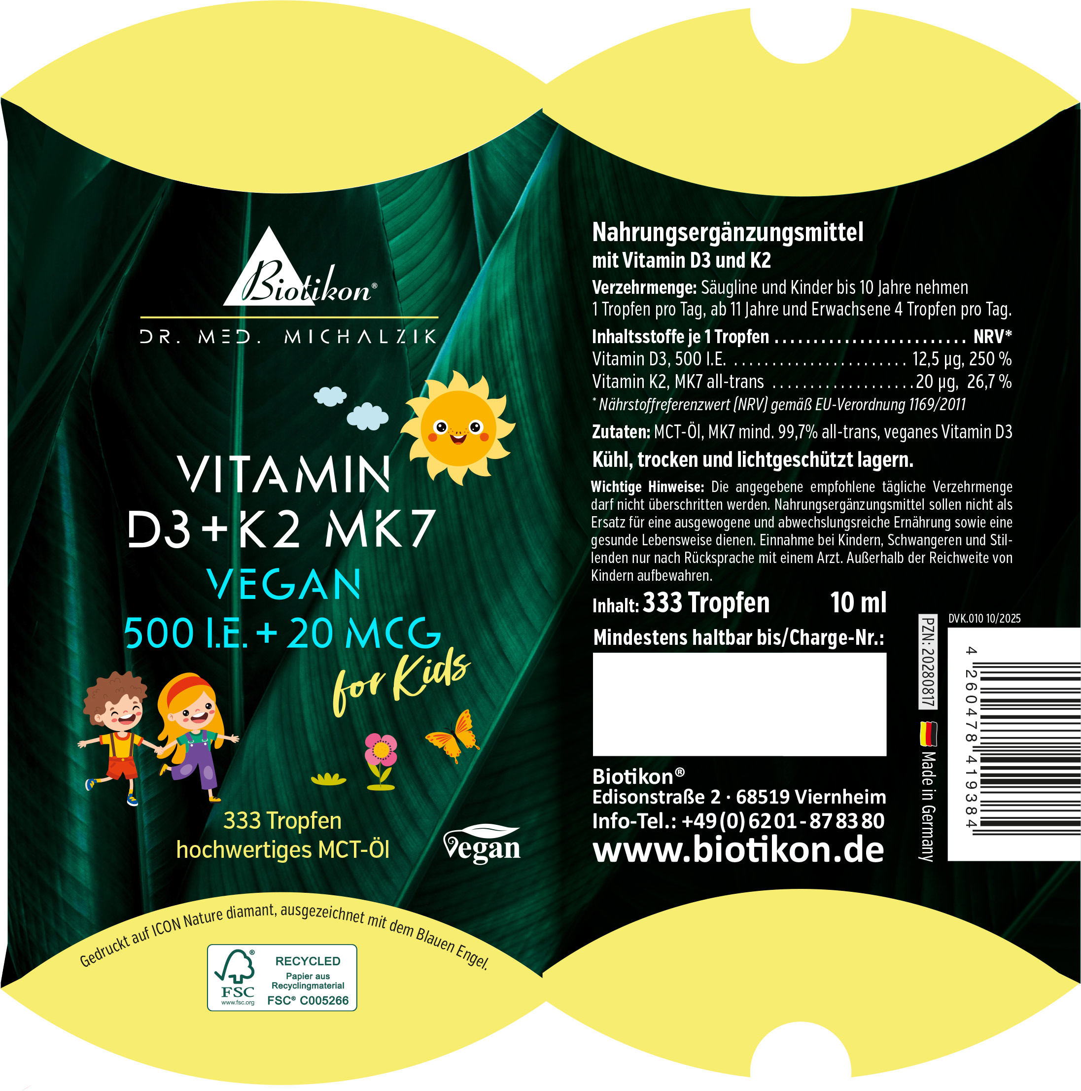 Vitamina D3 + K2 500 UI 20 mcg, confezione vegana a forma di cuscino Vitamina D3 + K2 500 UI 20 mcg, confezione vegana a forma di cuscino