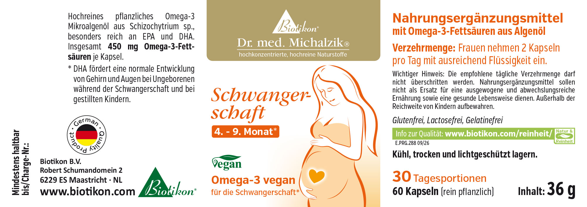 Acidi grassi Omega-3 570 mg – Capsule Integratore alimentare in capsule, 30 pezzi, vegano, con Omega-3 ad alta purezza da olio di alghe, confezione colorata.