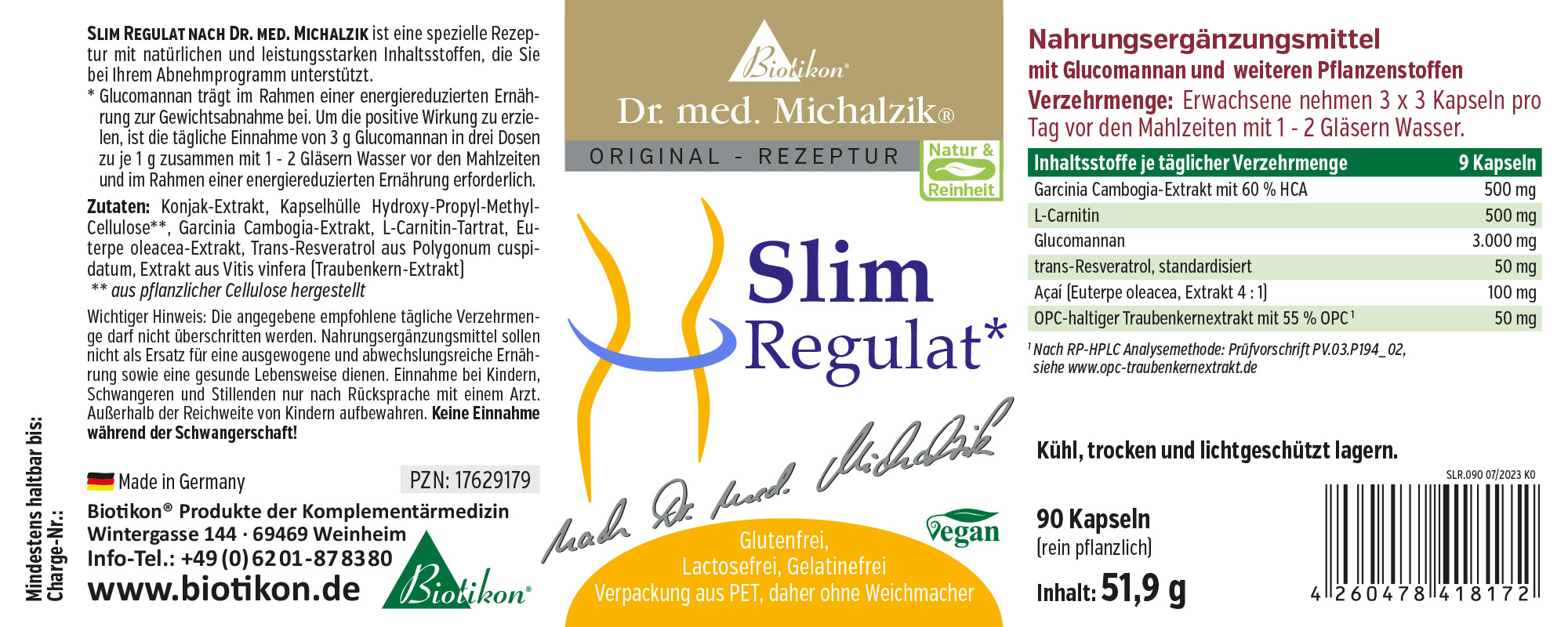 Slim Regulat - 90 Capsule Integratore alimentare in confezione PET, contiene 90 capsule, vegano, senza glutine.
