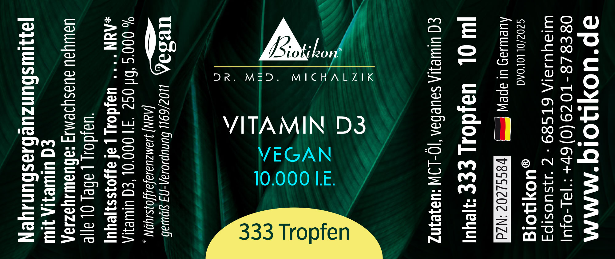Vitamina D3 10000 UI, etichetta vegana Vitamina D3 10000 UI, etichetta vegana