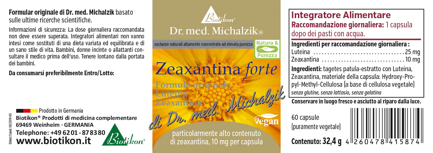 Zeaxantina 10 mg – Capsule 60 capsule vegane con zeaxantina e luteina, confezione arancione, vista frontale.