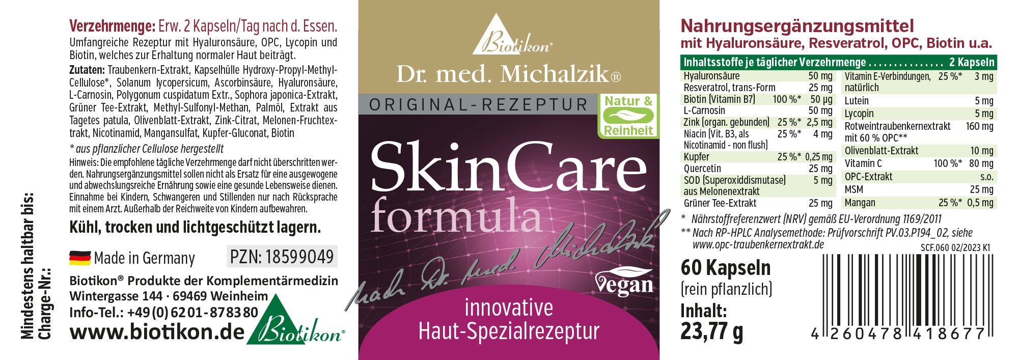 Formula SkinCare – 60 Capsule Integratore alimentare in capsule, confezione con 60 capsule, vegano, prodotto in Germania.