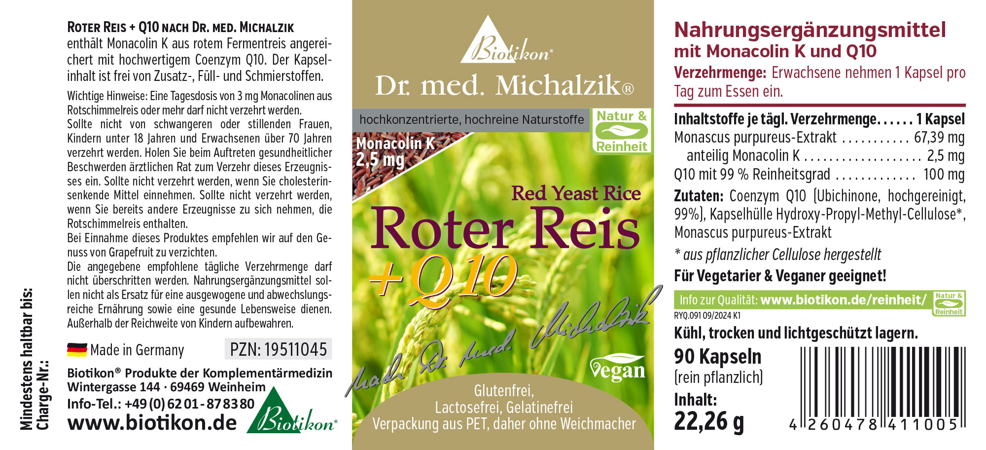 Riso Rosso + Q10 – 90 Capsule Integratore Riso Rosso + Q10 in confezione PET, 90 capsule, vegano, senza glutine, senza lattosio.