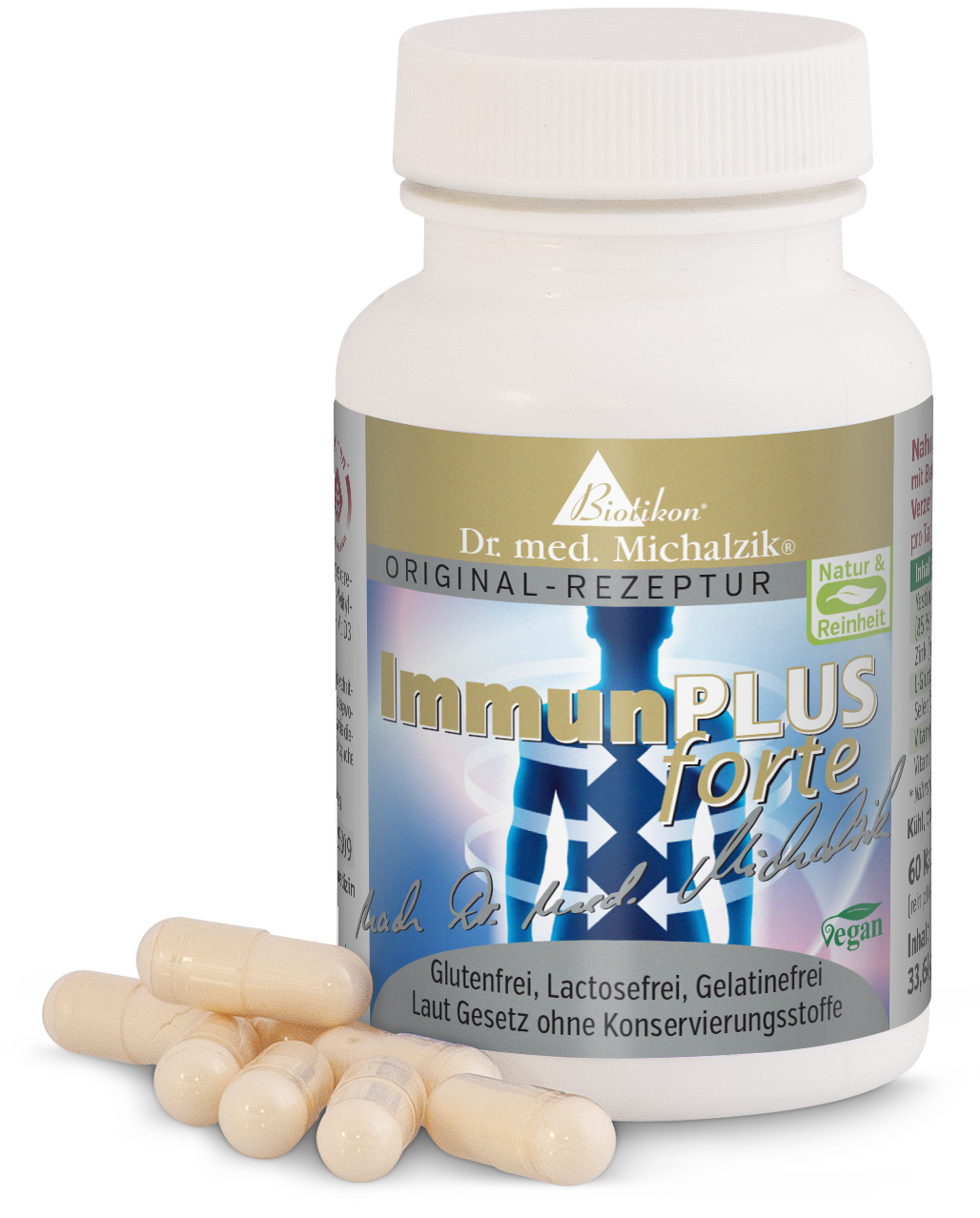 Sistema Immunitario Plus Forte – Capsule Capsule per il supporto immunitario in un packaging bianco, 60 pezzi, senza glutine e vegane.