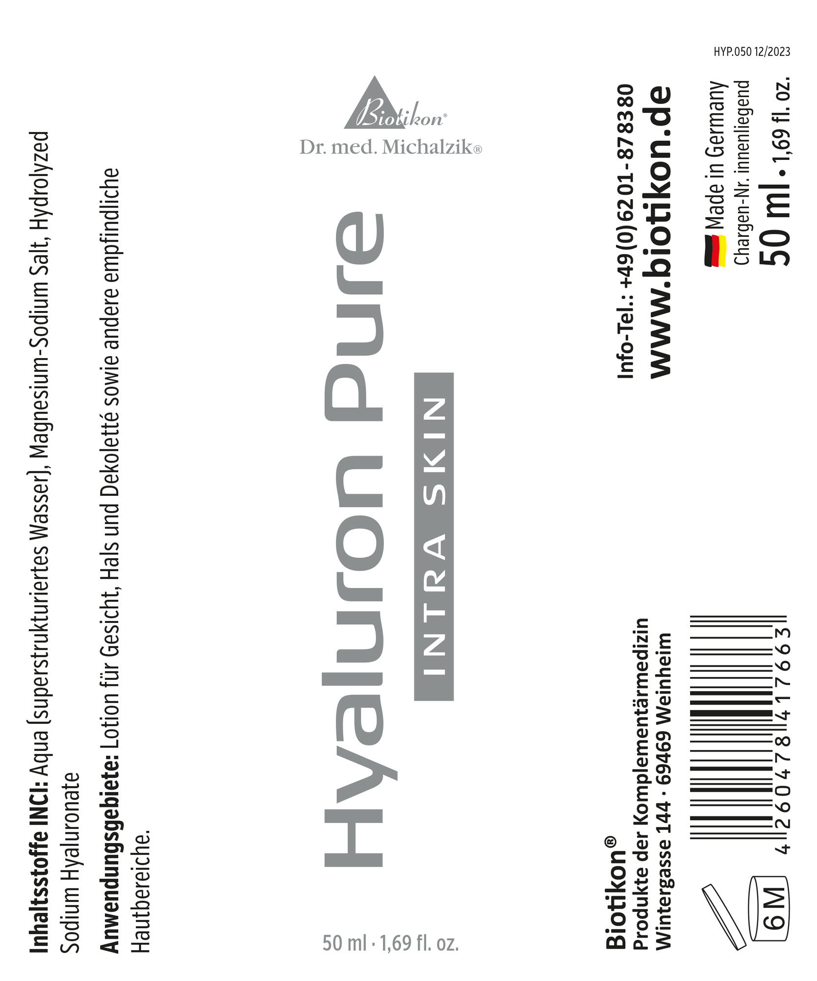 Hyaluron Pure 50 ml – Lozione Lozione Hyaluron Pure in bottiglia da 50 ml, blu chiaro, per la cura della pelle.