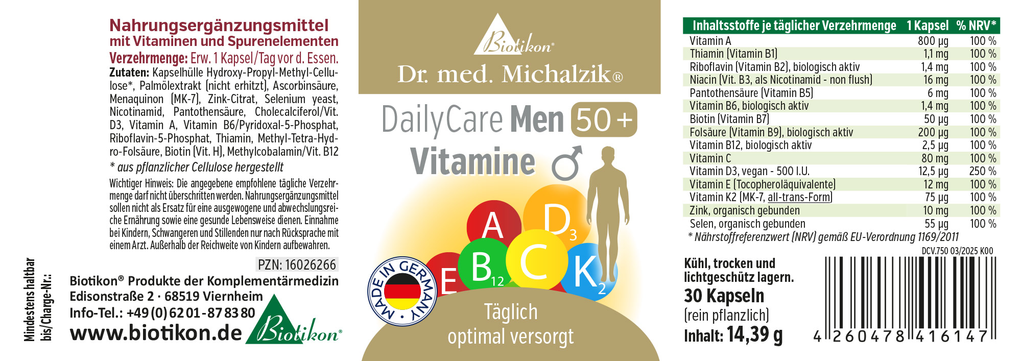 DailyCare Uomini 50+ – 30 Capsule Integratore nutrizionale per uomini over 50, 30 capsule in confezione, multicolore, vista frontale.