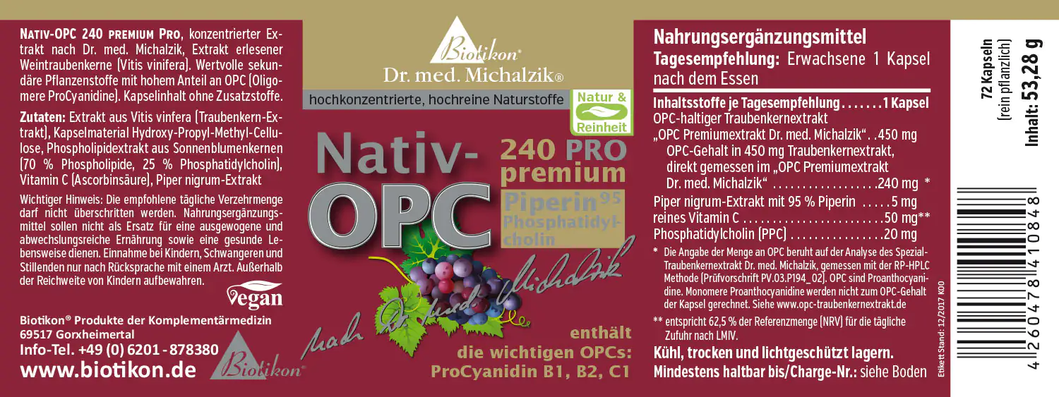 Nativ-OPC 240 Pro – Capsule Integratore alimentare Nativ-OPC in capsule, 240 mg per capsula, 72 capsule, confezione scura, vista frontale