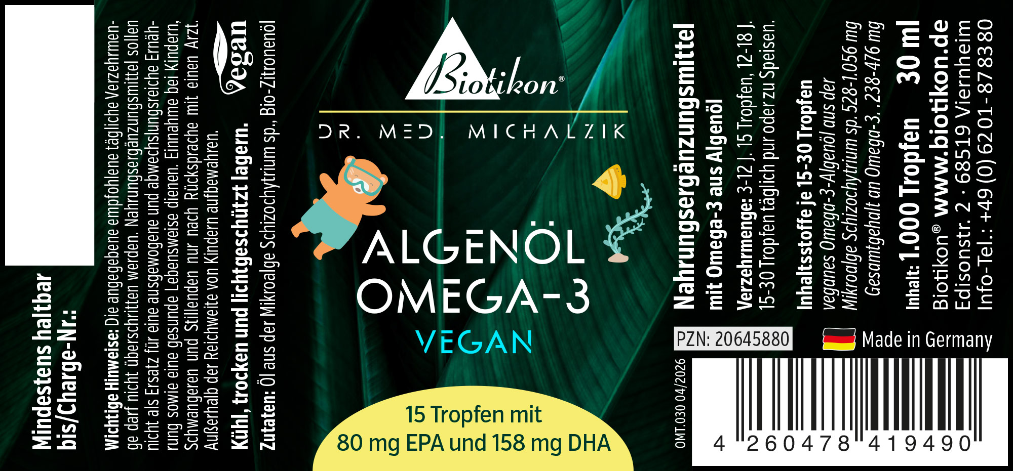 Olio di alghe Omega-3 vegano per bambini