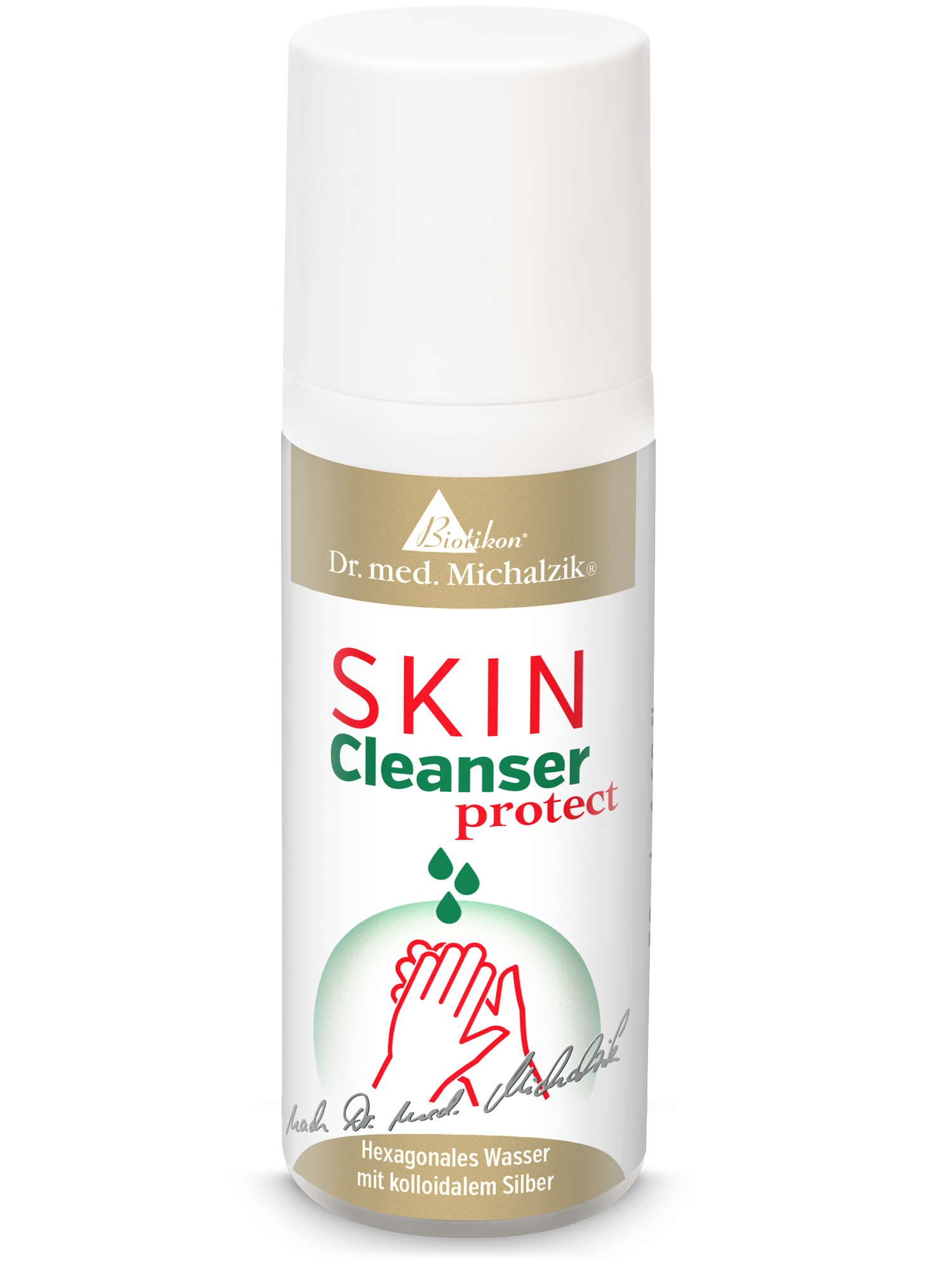 Detergente per Pelle Protect – Spray da 150 ml Detergente per pelle in forma di spray, 150 ml, con argento colloidale, confezione bianca con accenti dorati.