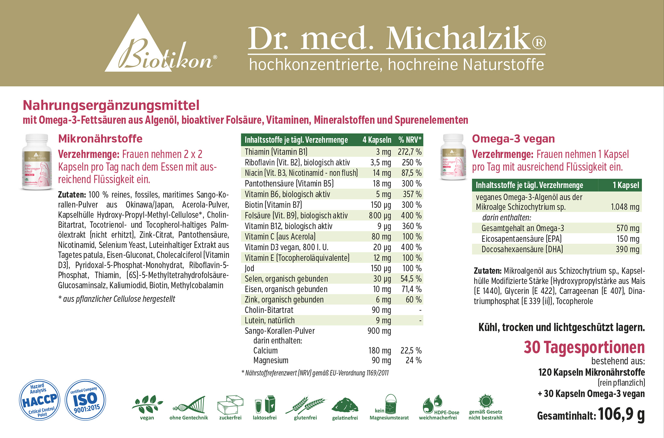 Integratore alimentare in forma di capsule, 120 capsule, per micronutrienti e Omega-3, confezione bianca