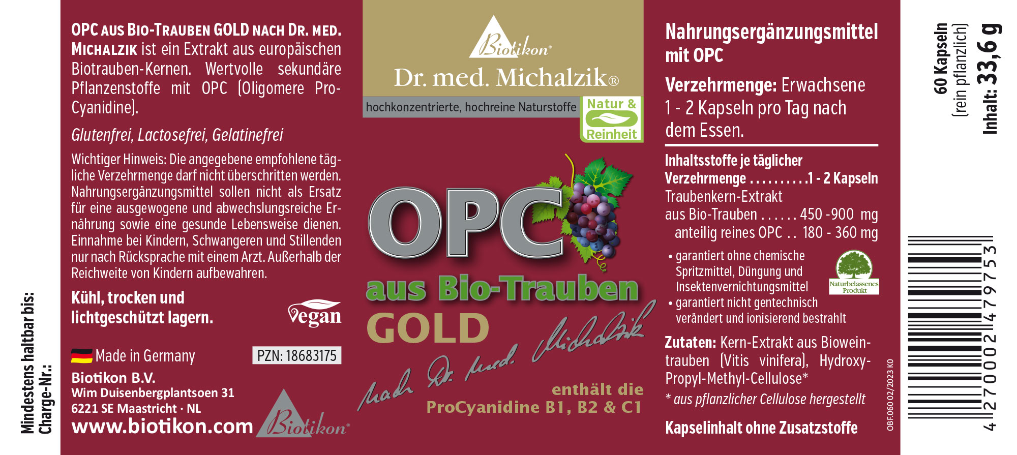 OPC da uve biologiche GOLD – etichetta OPC da uve biologiche GOLD – etichetta