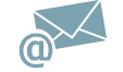 Icona Email Grafica Grafica di un'icona email con una busta e il simbolo @ in blu e grigio.