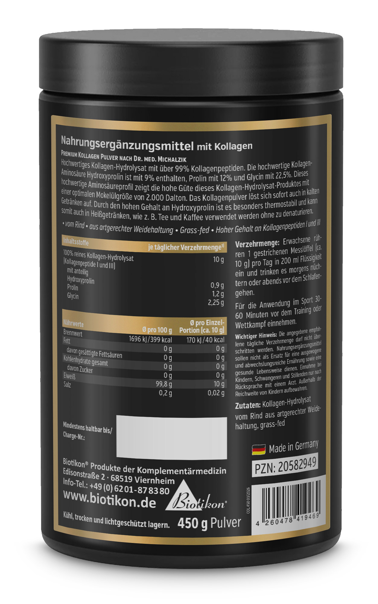 Etichetta della lattina di polvere di collagene idrolizzato premium