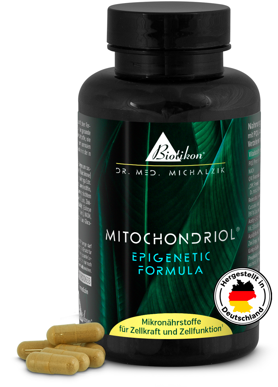 Barattolo di Mitochondriol con logo “Prodotto in DE” Barattolo di Mitochondriol con logo "Prodotto in DE"