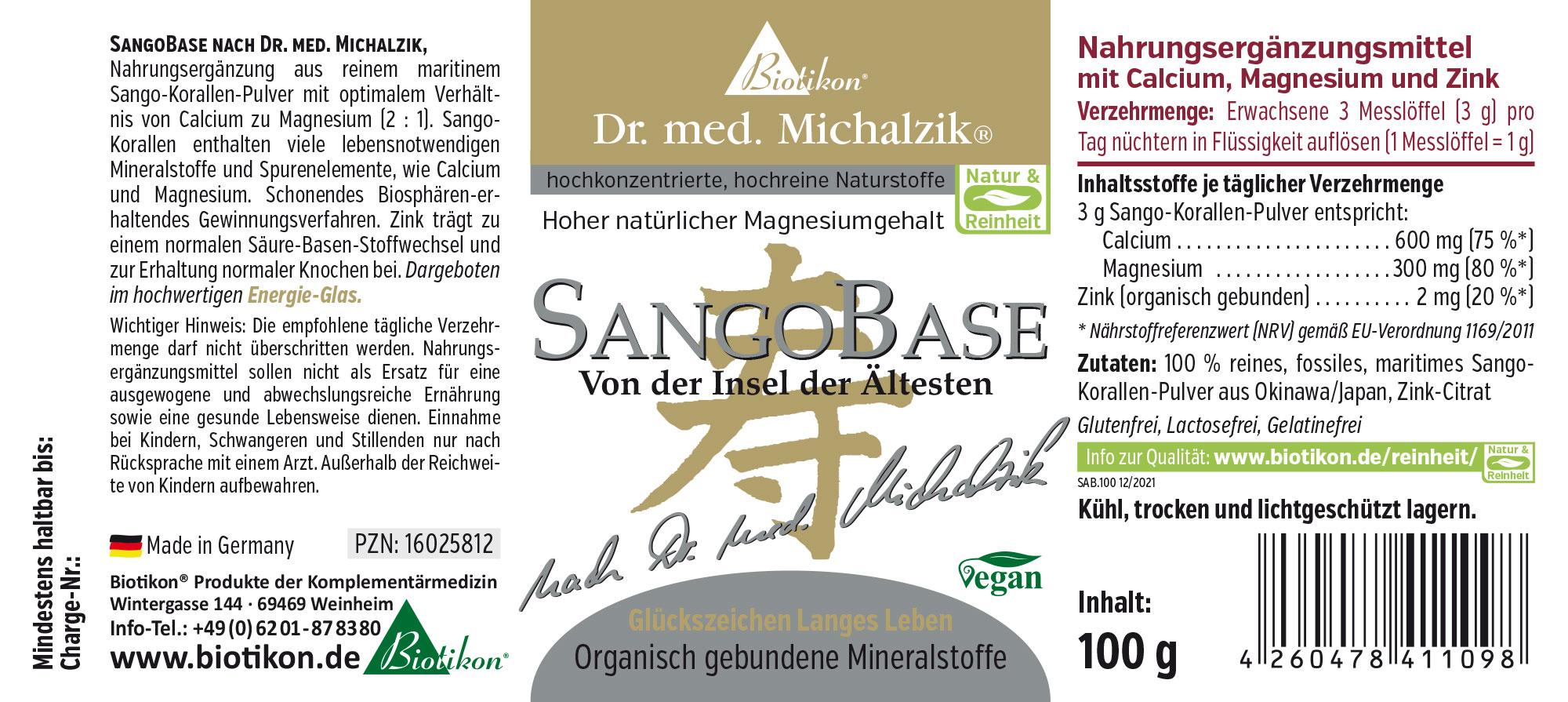 SangoBase 100 g – Polvere di Corallo Integratore alimentare SangoBase in polvere, confezione da 100 g, polvere di corallo marino.