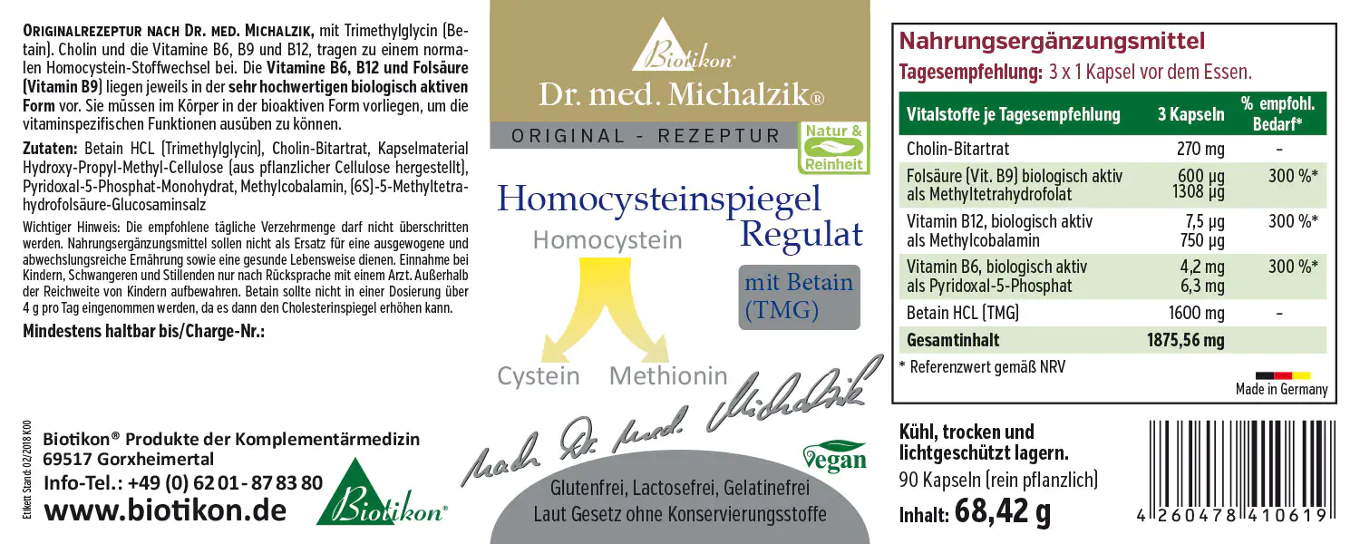 Regolazione dell'Homocisteina – 90 Capsule Integratore alimentare in capsule, 90 pezzi, progettato per regolare i livelli di omocisteina, confezionato in colori neutri.