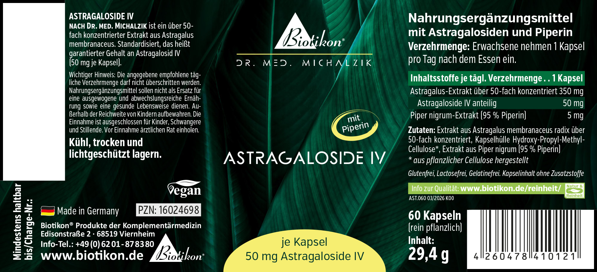 Capsule vegane colorate con 50 mg di Astragaloside IV da Astragalus, in confezione da 60.