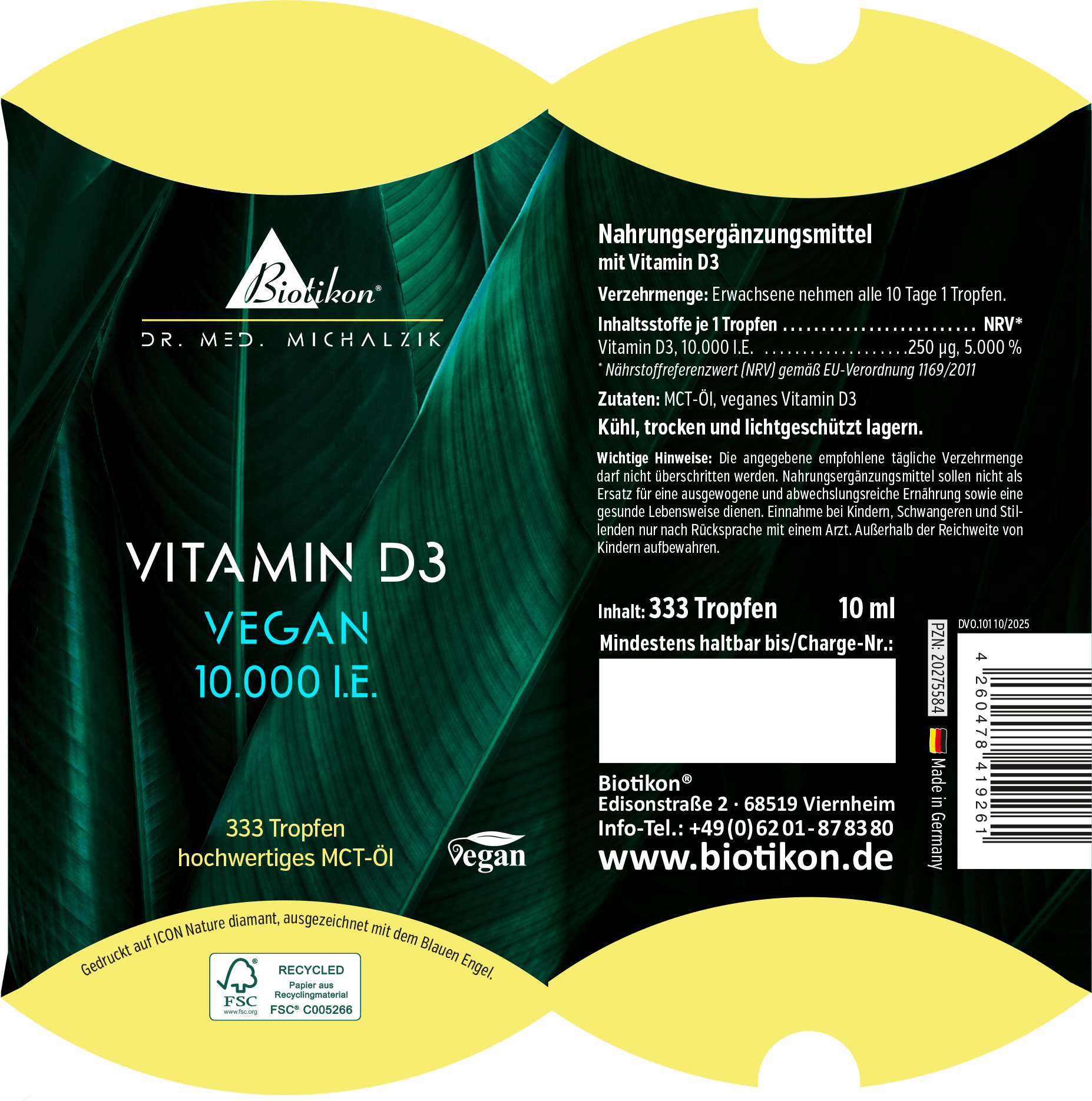 Confezione cuscino vegano con vitamina D3 da 10.000 UI Confezione cuscino vegano con vitamina D3 da 10.000 UI