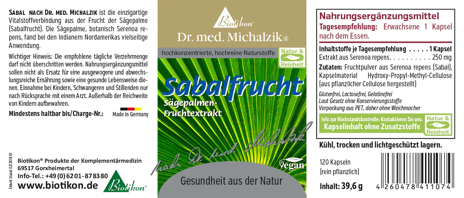Frutti di Sabal 250 mg - Capsule Capsule di frutti di Sabal con 120 unità, confezione verde, estratto vegetale.