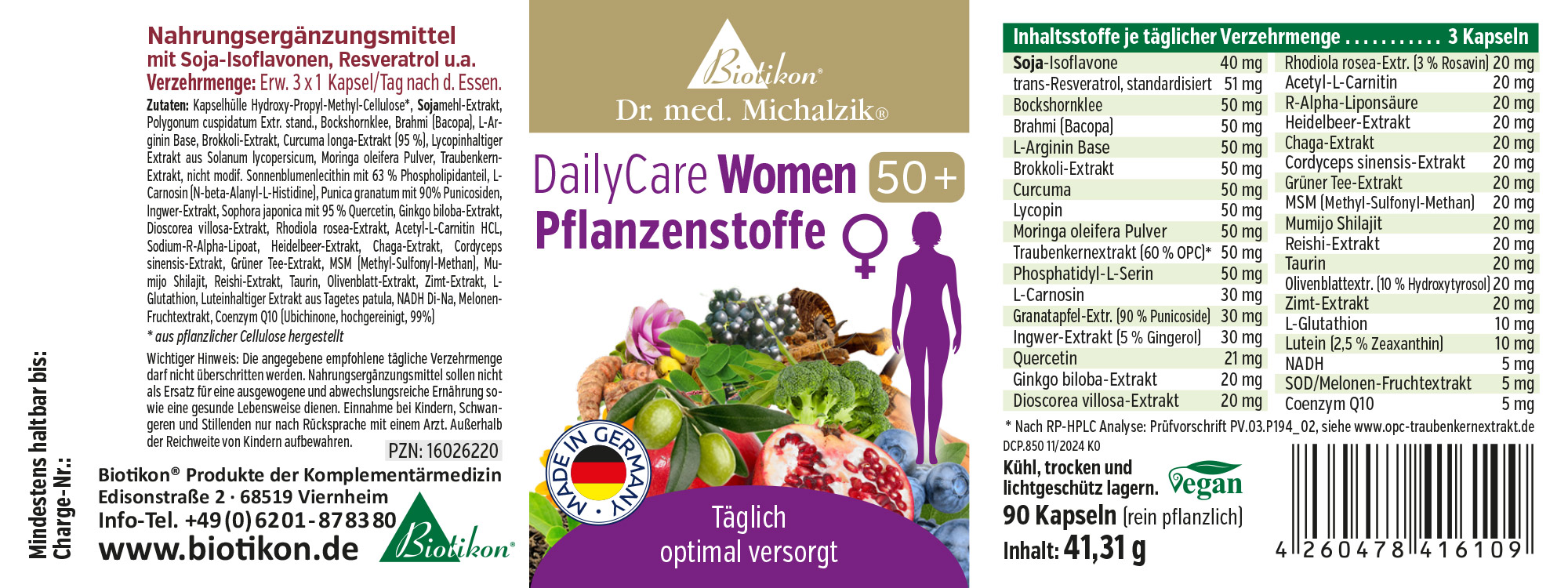 DailyCare Donne 50+ – Capsule Integratori alimentari in capsule per donne oltre i 50 anni, 90 pezzi, confezione verde, ingredienti vegetali.