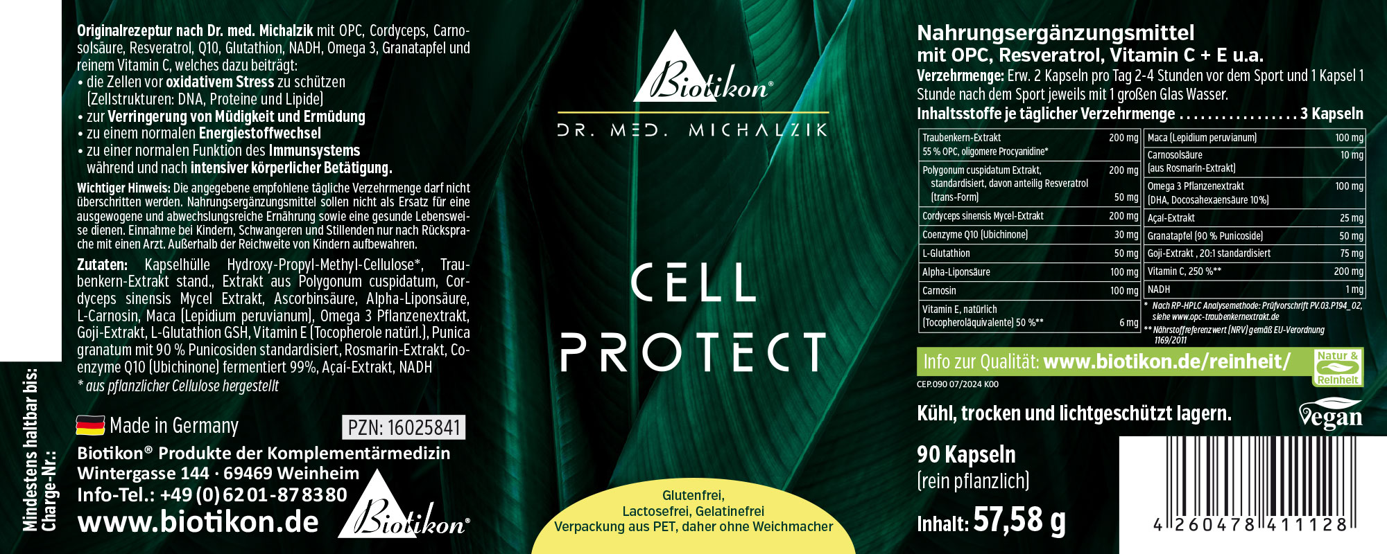 Capsule di Protezione Cellulare – 90 Capsule Integratore alimentare in forma di capsule, 90 pezzi, confezione verde, vista frontale.