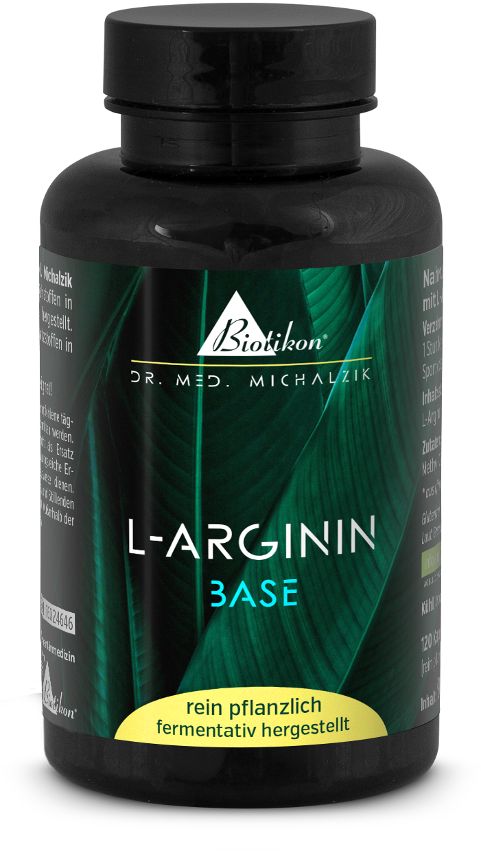 L-Arginina 120 Capsule - Fermentato Vegetale Bottiglia nera con 120 capsule di L-Arginina, vegetale, fermentato, vista frontale.