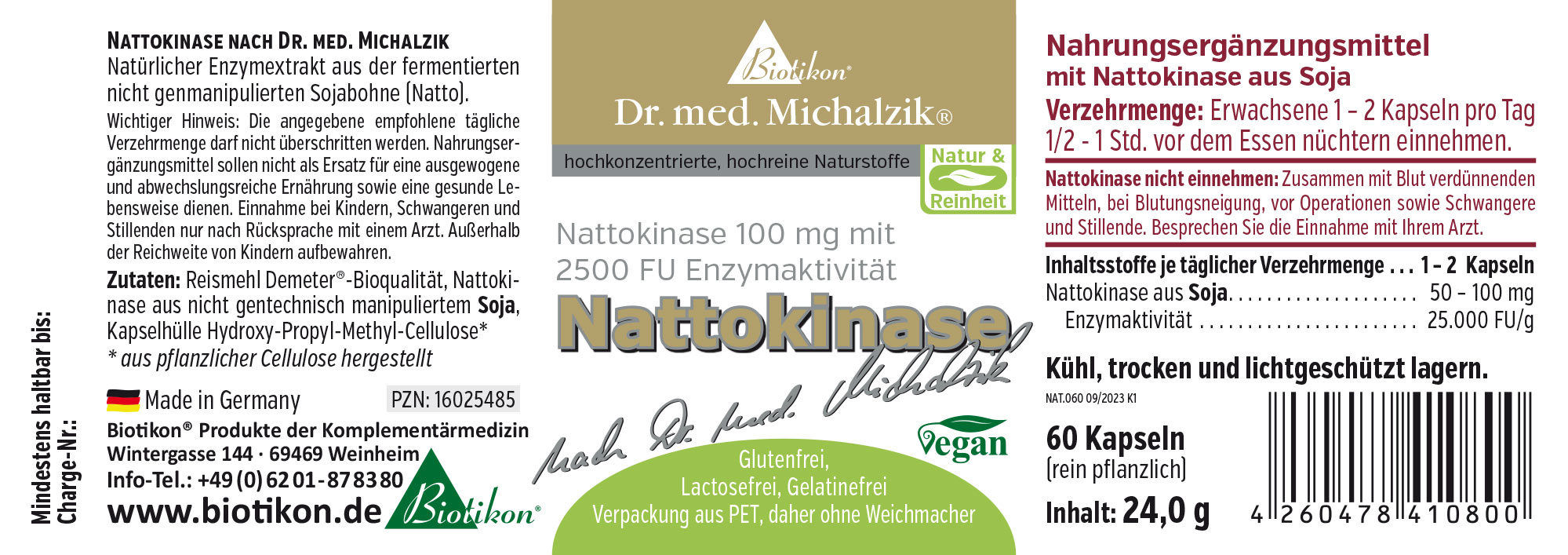 Nattokinase 100 mg – 60 Capsule Integratore alimentare Nattokinase da soia, 60 capsule in contenitore PET, vegano, alta qualità.