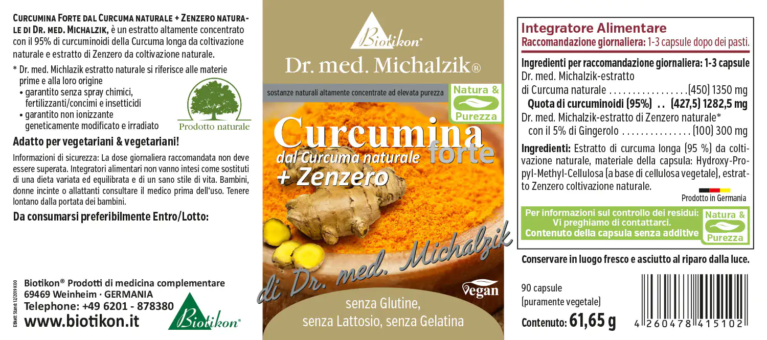 Curcuma Forte 1350 mg – Capsule Polvere di curcuma ed estratto di zenzero in confezione da 90 capsule.