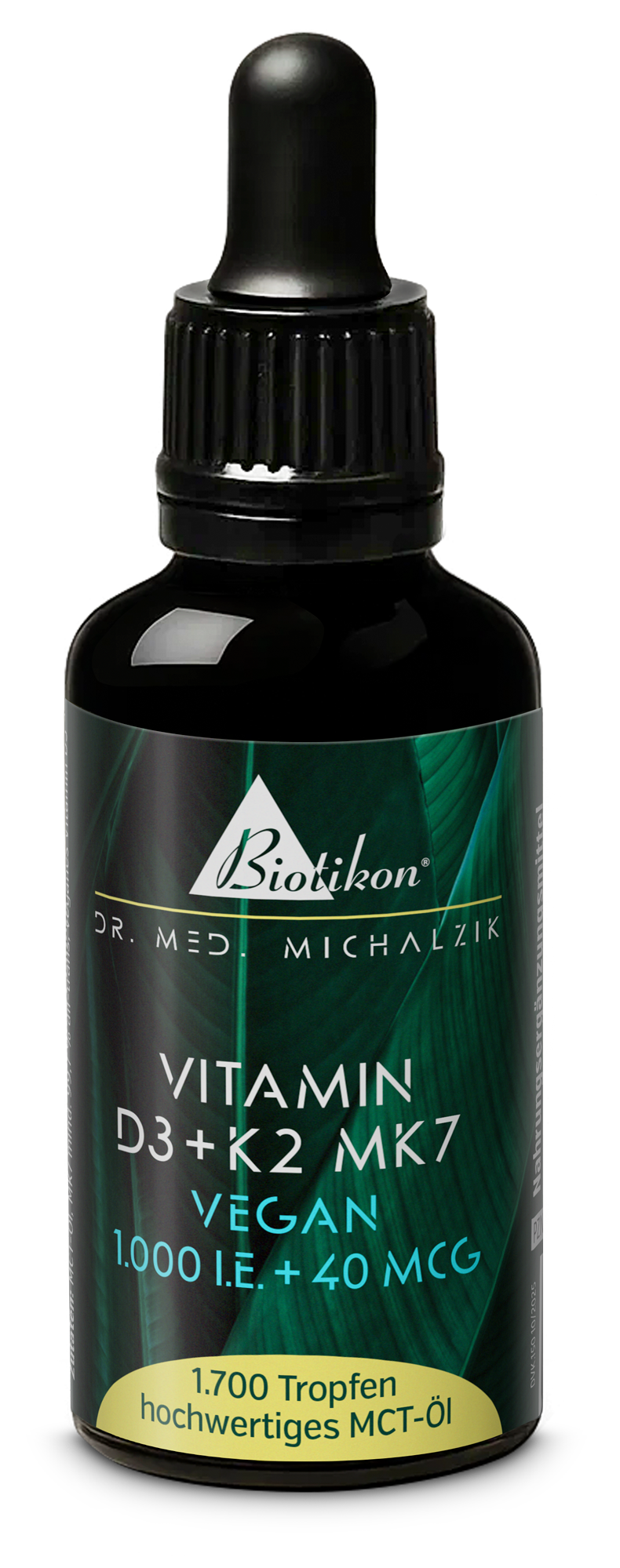 Flacone con vitamina D3 e K2 MK7, 1000 UI e 40 mcg, 1750 gocce, colore scuro, pipetta contagocce