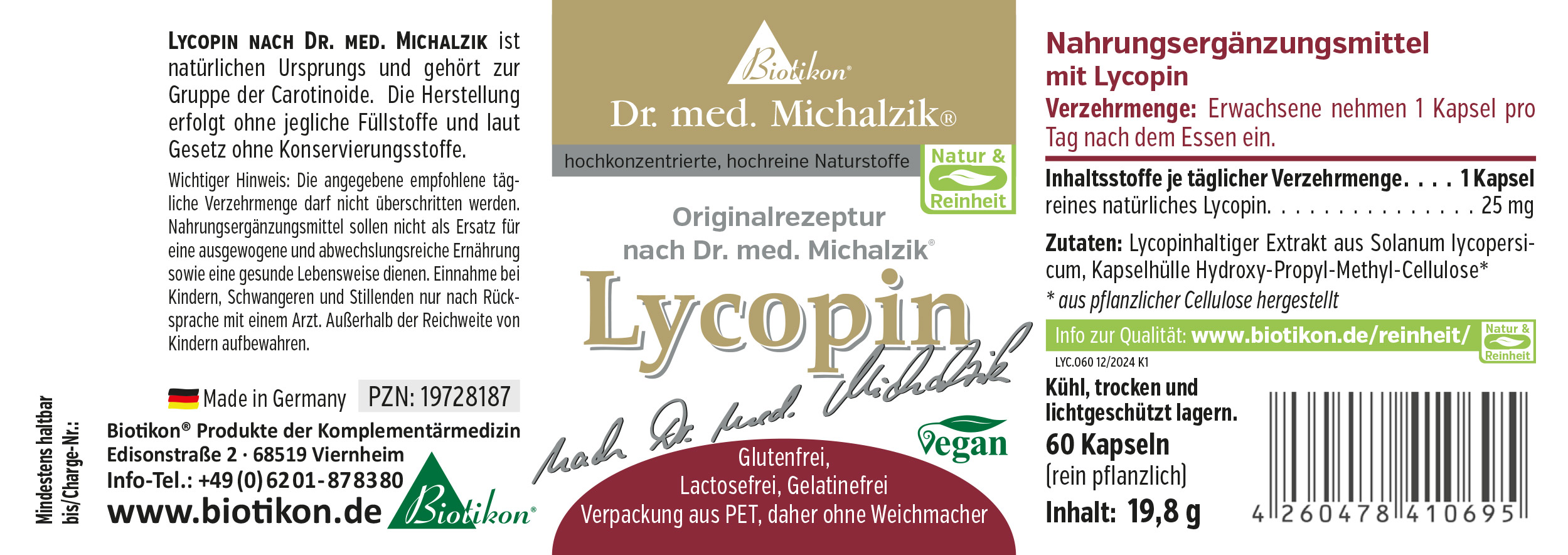 Lycopene 25 mg – 60 Capsule Integratore alimentare di licopene, 60 capsule in confezione PET, vegano, di origine naturale.