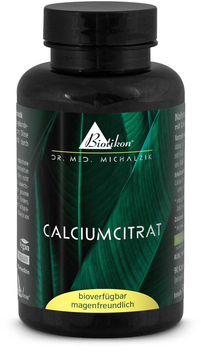 Citrato di Calcio 90 Capsule - Bioavailable, Amico per lo Stomaco Bottiglia nera con capsule di citrato di calcio, 90 pezzi, etichetta verde fresca, vegana.