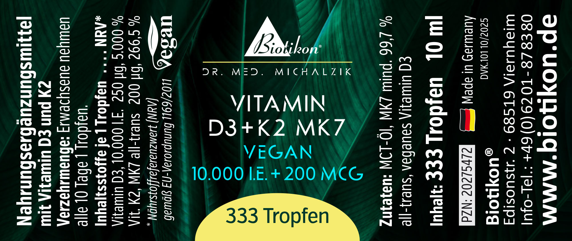 Vitamina D3 K2-10000IE etichetta vegana Vitamina D3 K2-10000IE etichetta vegana