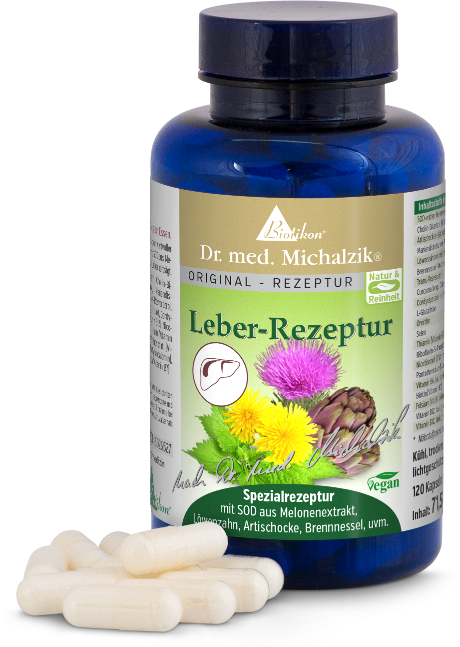 Formula Fegato – 120 Capsule Capsule vegane per il supporto del fegato, contenitore di vetro da 120, con SOD ed estratti vegetali.
