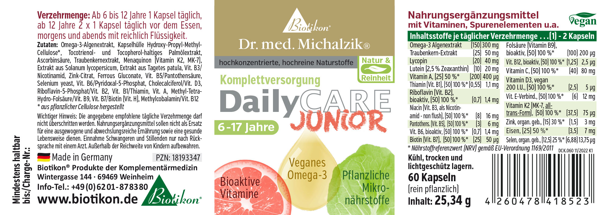 Capsule di Omega-3 per Bambini - 60 Pezzi Integratore alimentare, estratto di alghe Omega-3, 60 capsule, vegano, confezione gialla