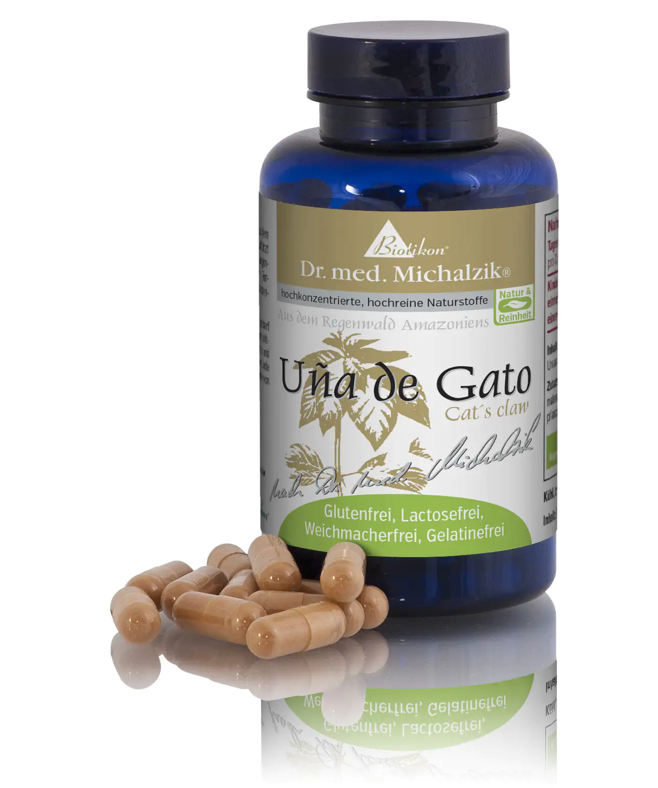 Una di Gatto – 90 Capsule Capsule marroni in una bottiglia blu, 90 pezzi, senza glutine, senza lattosio.