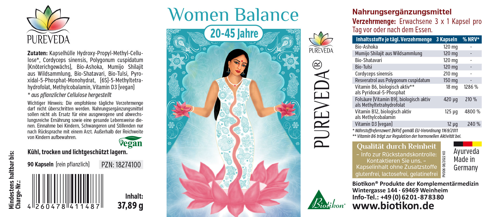 Equilibrio Femminile – 90 Capsule Integratori alimentari in confezione da 90 capsule, con illustrazione colorata e lista dettagliata degli ingredienti.