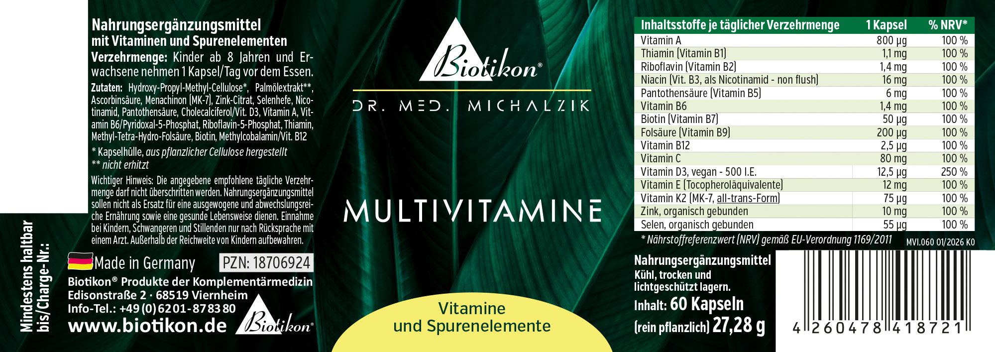 Confezione con 60 capsule di multivitaminici vegani