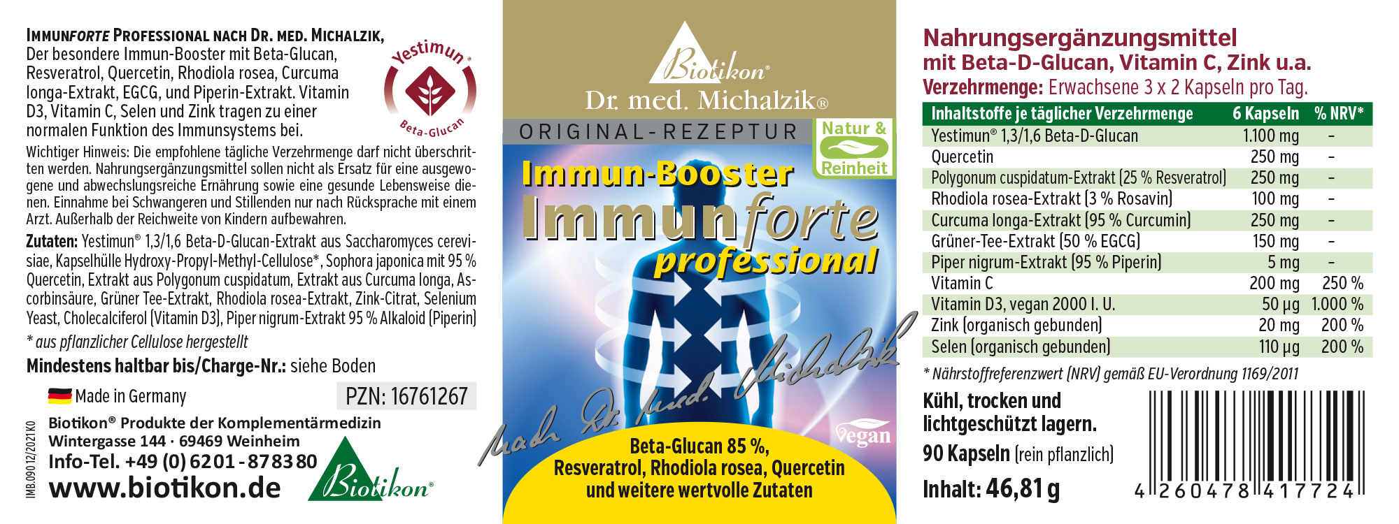 Immunforce Professionale – 90 Capsule Integratore alimentare Immunboost con Beta-Glucano e vitamine, confezione da 90 capsule, vegano e vegetale.