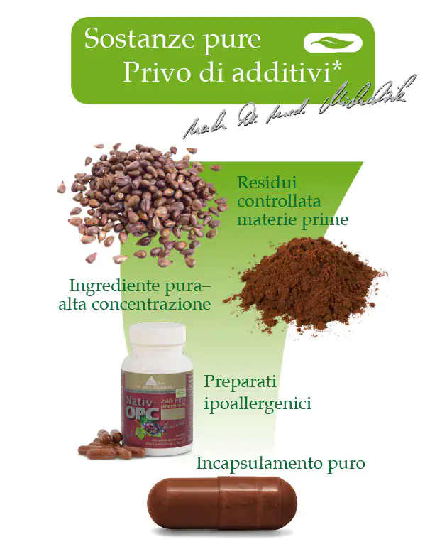 Nativ OPC – 240 Capsule Integratore alimentare Nativ OPC, capsule in confezione marrone, ingredienti puri, estratto di piante.