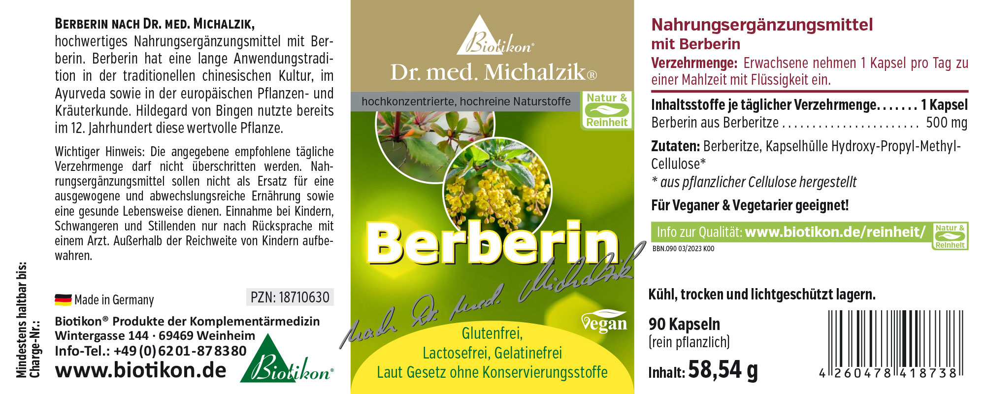 Berberina 500 mg – Capsule 90 capsule con berberina da berberis, vegana, in confezione gialla.