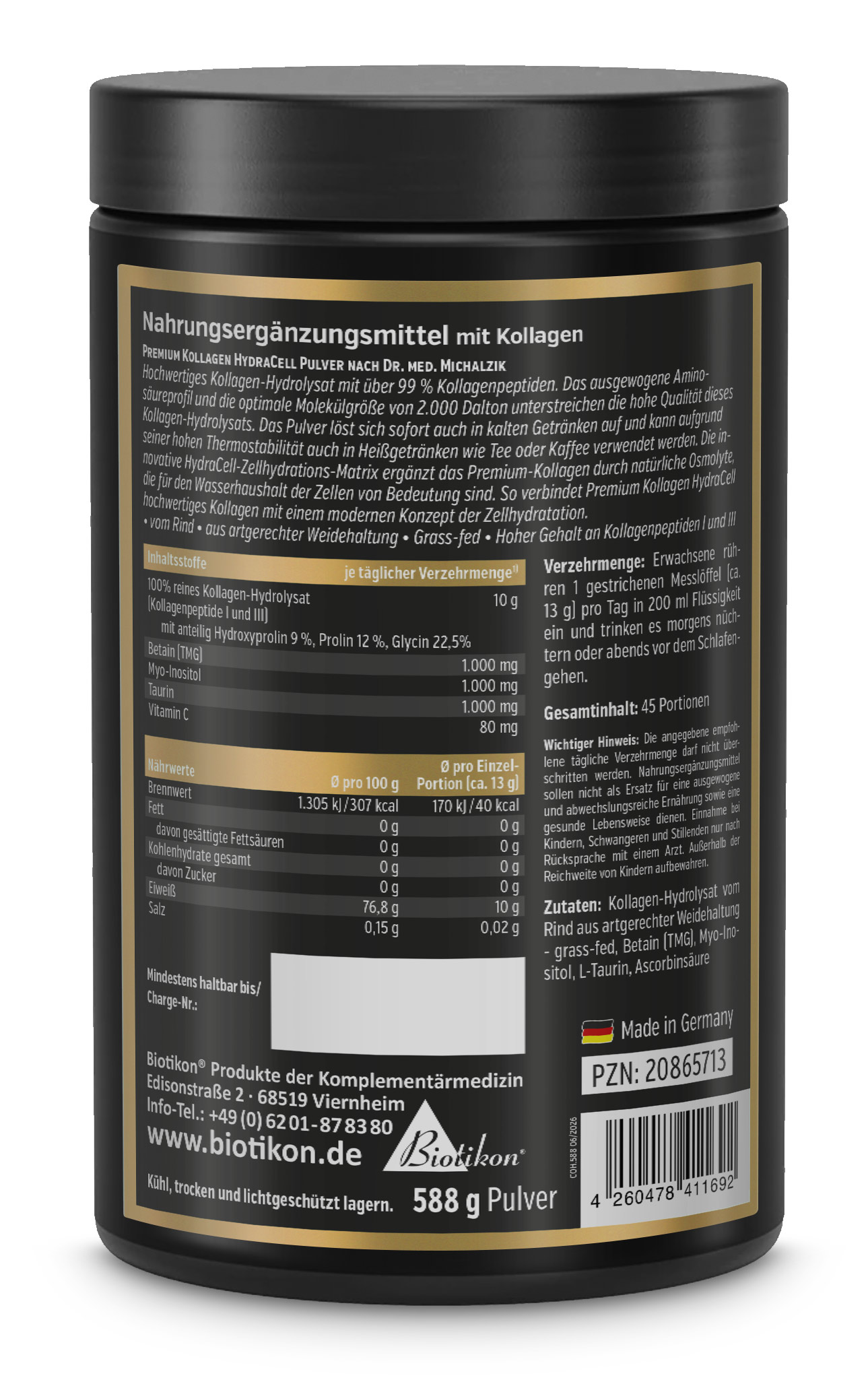 Premium Collagene HydraCell Idrolizzato Polvere Barattolo Retroparte
