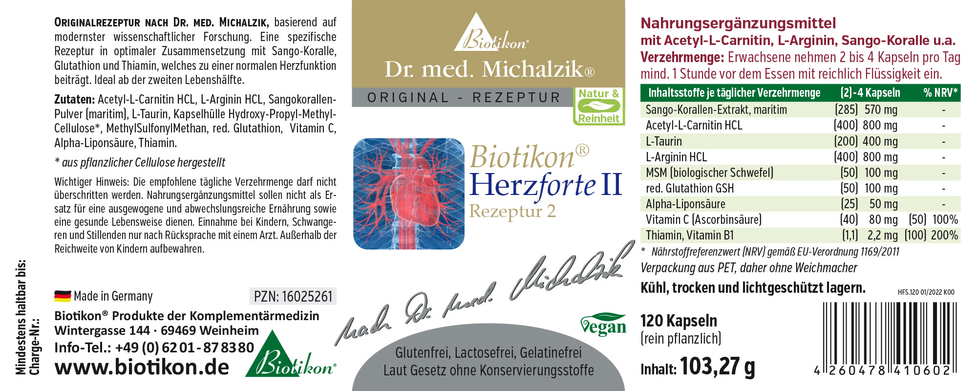 Forza Cardiaca II – 120 Capsule Integratore alimentare Forza Cardiaca II in confezione PET, 120 capsule, vegano, su sfondo bianco.