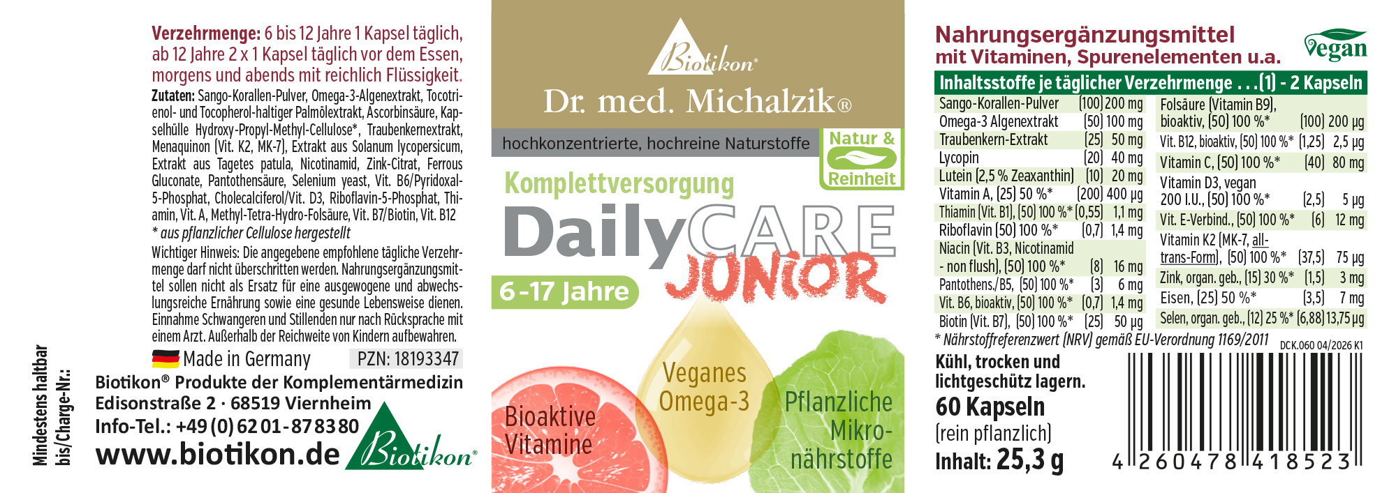 Integratore alimentare, estratto di alghe Omega-3, 60 capsule, vegano, confezione gialla